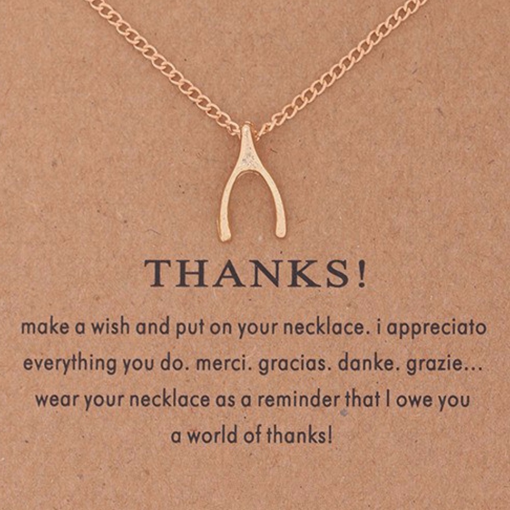 THANKFUL Gold Wishbone Pendant Necklace & Card - Picture 3 of 4